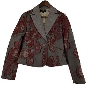 Y2K Dark Academia Romantic Floral Burnout Wool Tailored Blazer True Meaning SZ 8